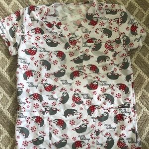Winter Holiday Sloth Scrub Top